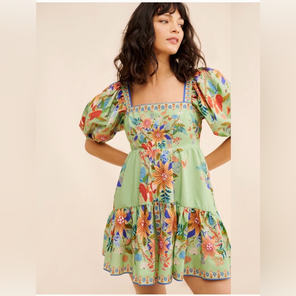 Farm rio bright yard green mini dress xsmall